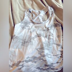white and grey camo workout shirt